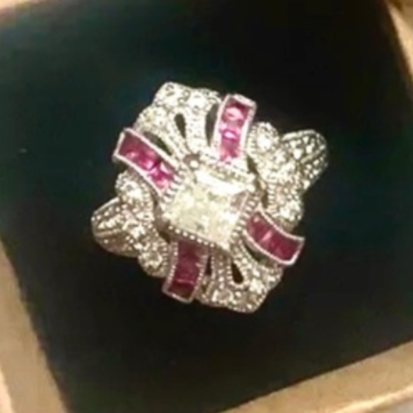 🌸Beautiful Sterling Silver Filigree Pink Cz Ring - Picture 10 of 12